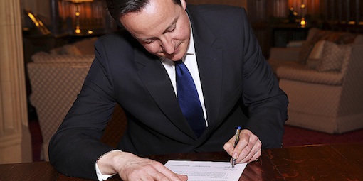 David Cameron signed the agreement along with Nick Clegg and Ed Miliband